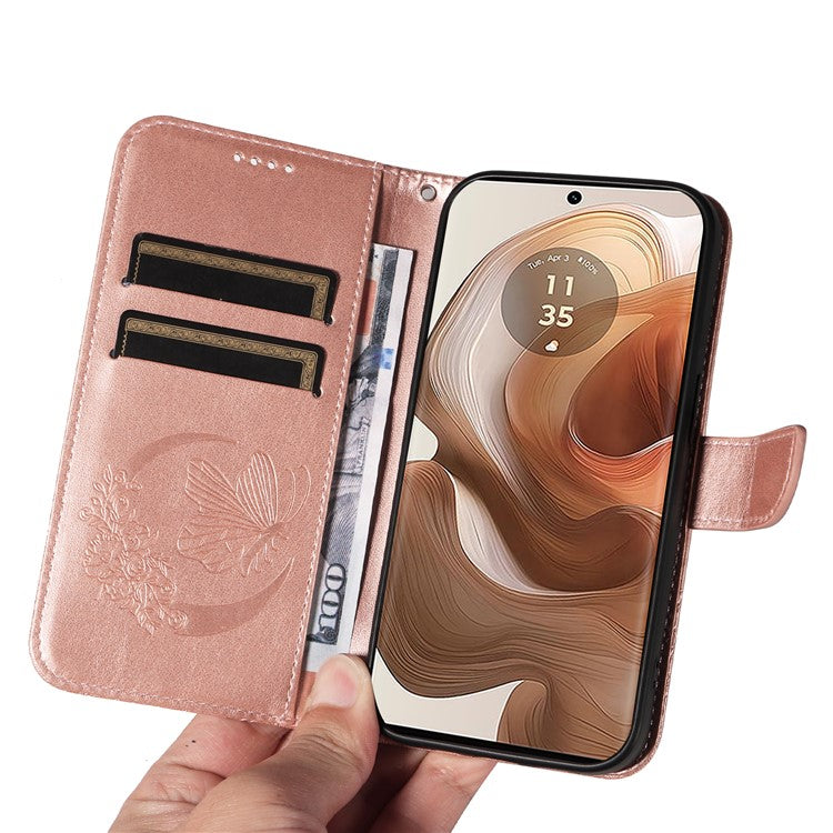 For Motorola Moto X50 Ultra 5G / Edge 50 Ultra 5G Case Butterfly PU Leather Phone Cover Folio Wallet - Rose Gold