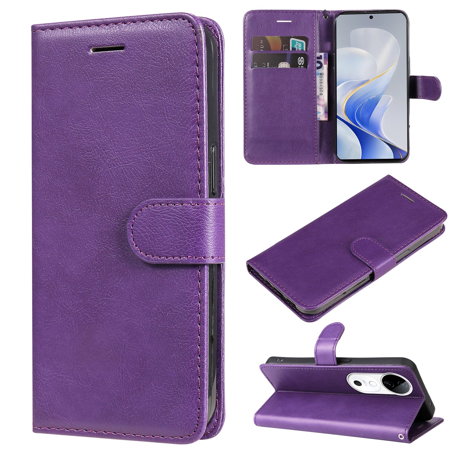 KT Leather Series-2 for vivo S19 5G / V40 5G Case Solid Color Wallet Phone Cover - Purple