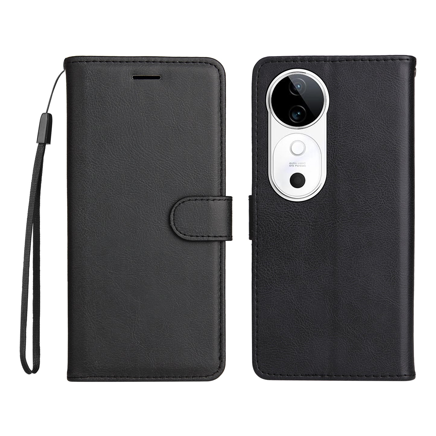 KT Leather Series-2 for vivo S19 5G / V40 5G Case Solid Color Wallet Phone Cover - Black