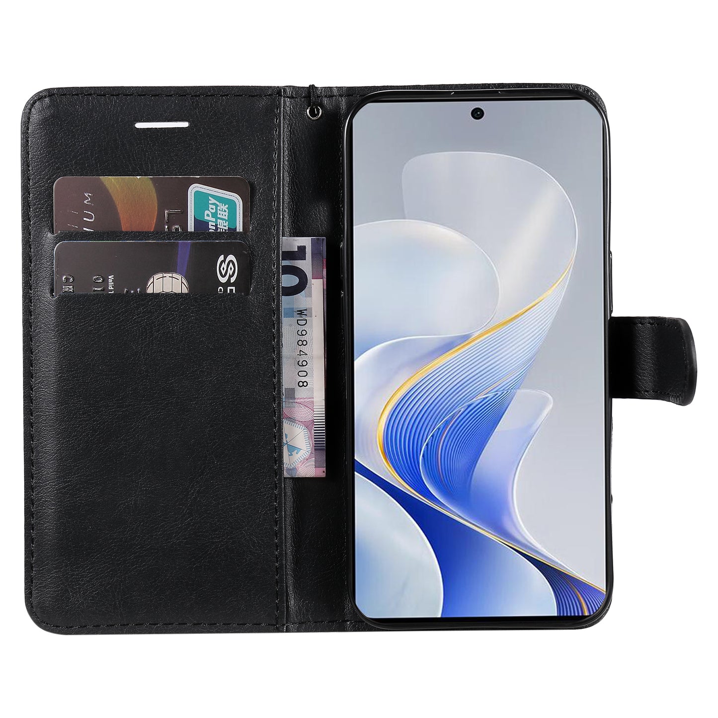 KT Leather Series-2 for vivo S19 5G / V40 5G Case Solid Color Wallet Phone Cover - Black