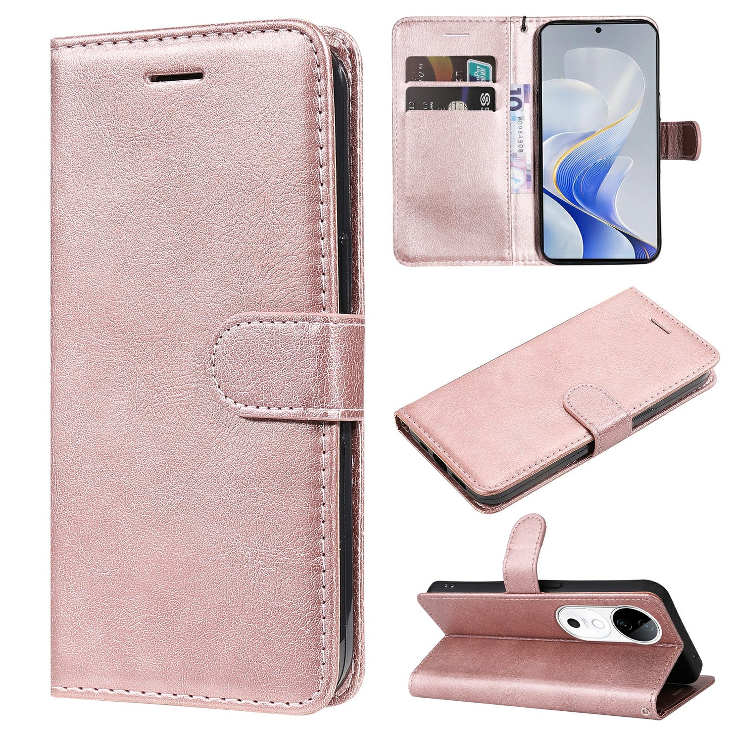 KT Leather Series-2 for vivo S19 5G / V40 5G Case Solid Color Wallet Phone Cover - Rose Gold