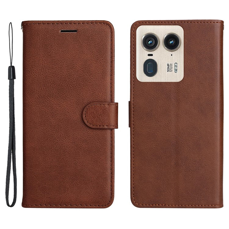 KT Leather Series-2 for Motorola Moto X50 Ultra 5G / Edge 50 Ultra 5G Case Wallet Solid Color Leather Phone Cover - Brown