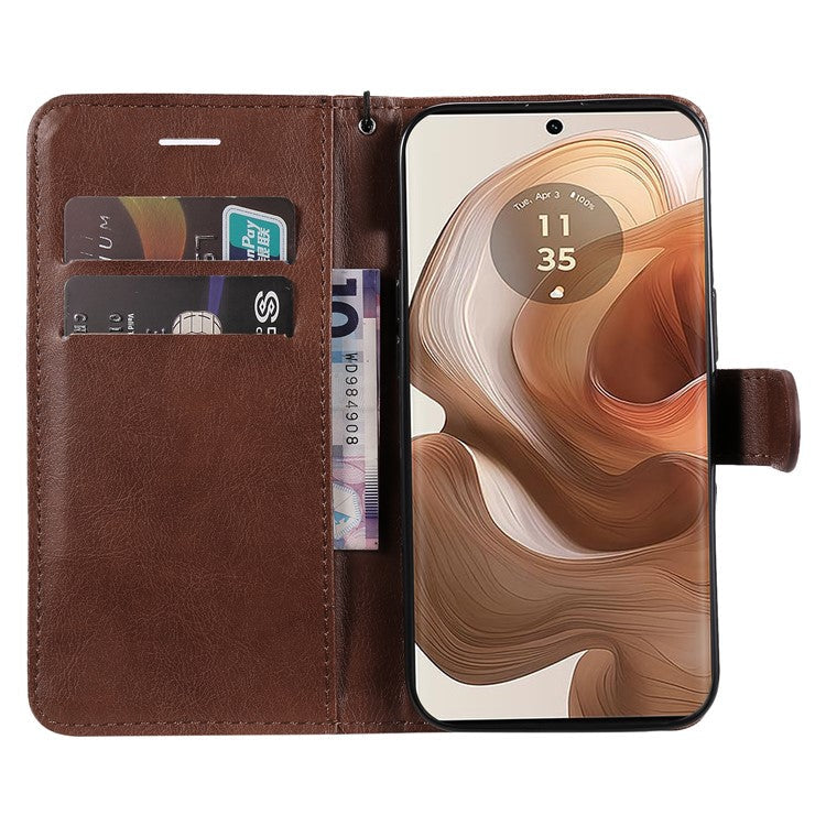 KT Leather Series-2 for Motorola Moto X50 Ultra 5G / Edge 50 Ultra 5G Case Wallet Solid Color Leather Phone Cover - Brown