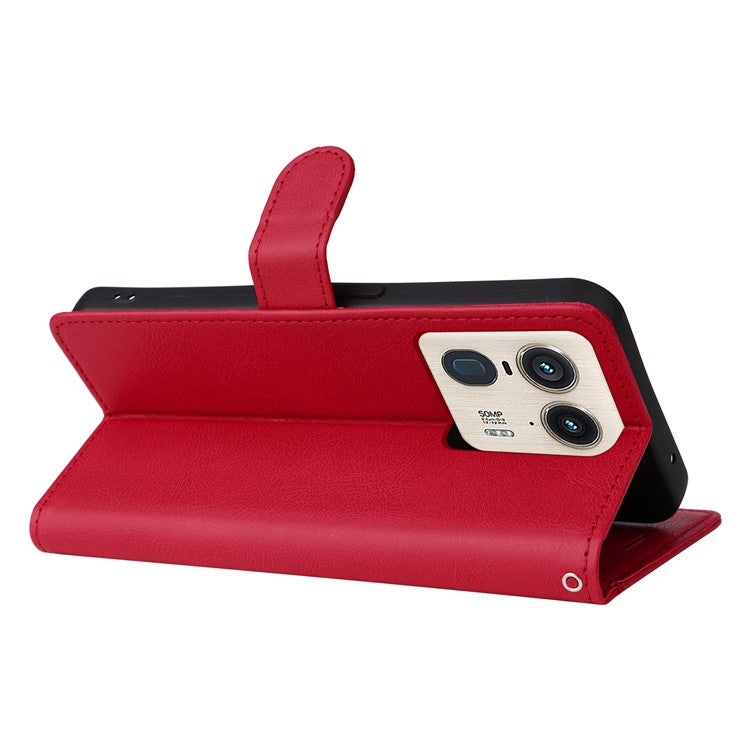 KT Leather Series-2 for Motorola Moto X50 Ultra 5G / Edge 50 Ultra 5G Case Wallet Solid Color Leather Phone Cover - Red