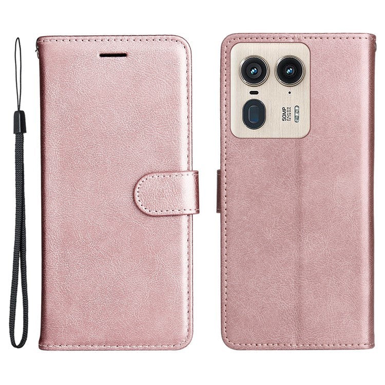 KT Leather Series-2 for Motorola Moto X50 Ultra 5G / Edge 50 Ultra 5G Case Wallet Solid Color Leather Phone Cover - Rose Gold