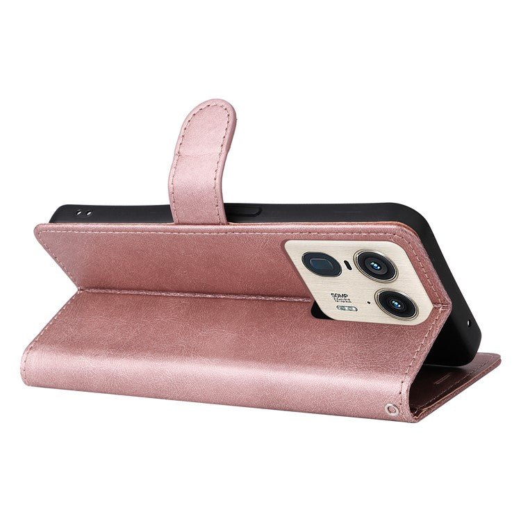 KT Leather Series-2 for Motorola Moto X50 Ultra 5G / Edge 50 Ultra 5G Case Wallet Solid Color Leather Phone Cover - Rose Gold