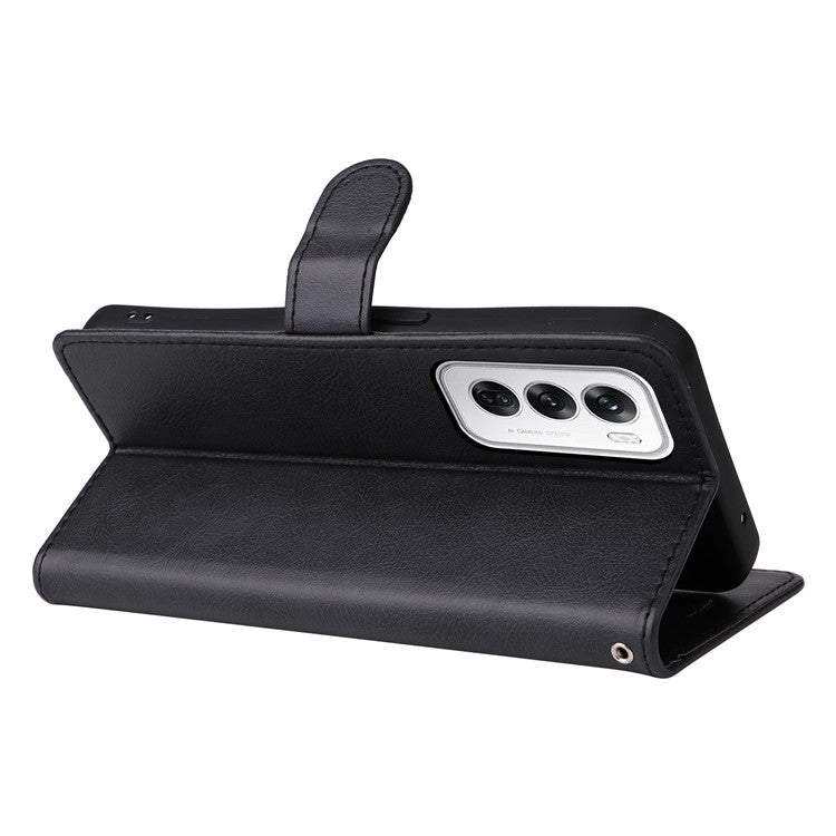 KT Leather Series-2 for Oppo Reno12 5G (Global) Case Folio Stand Solid Color Leather Phone Cover - Black