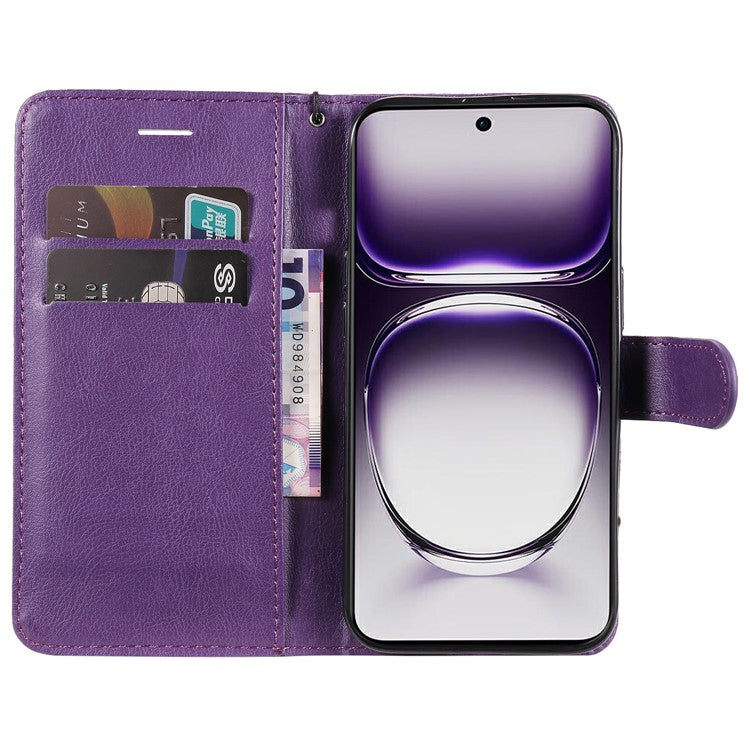 KT Leather Series-2 for Oppo Reno12 5G (Global) Case Folio Stand Solid Color Leather Phone Cover - Purple