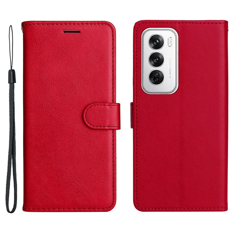 KT Leather Series-2 for Oppo Reno12 5G (Global) Case Folio Stand Solid Color Leather Phone Cover - Red