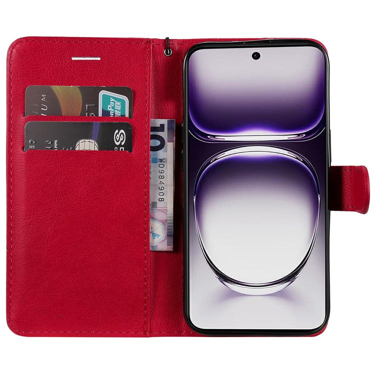 KT Leather Series-2 for Oppo Reno12 5G (Global) Case Folio Stand Solid Color Leather Phone Cover - Red