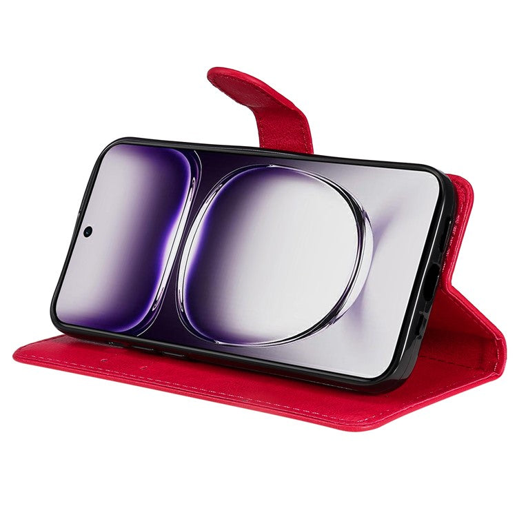KT Leather Series-2 for Oppo Reno12 5G (Global) Case Folio Stand Solid Color Leather Phone Cover - Red