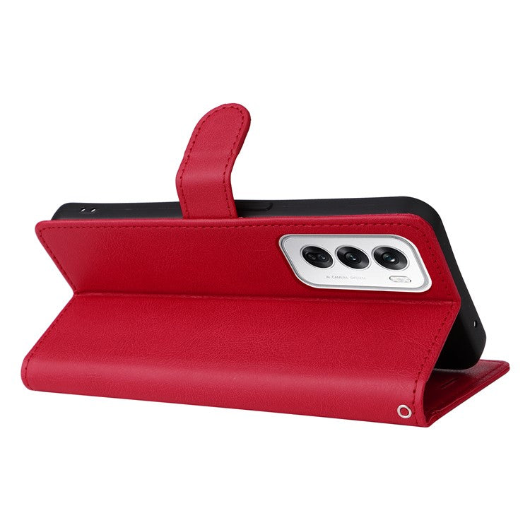 KT Leather Series-2 for Oppo Reno12 5G (Global) Case Folio Stand Solid Color Leather Phone Cover - Red