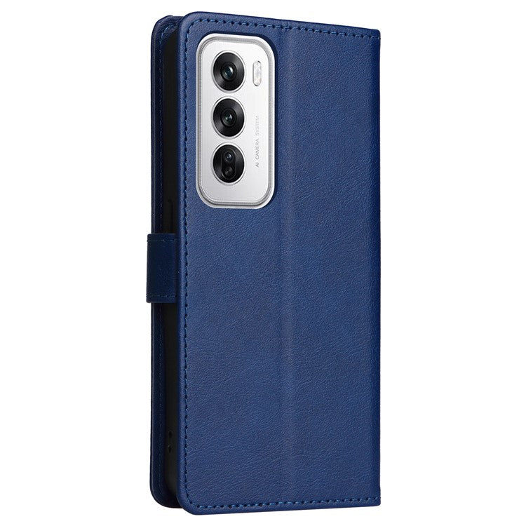KT Leather Series-2 for Oppo Reno12 5G (Global) Case Folio Stand Solid Color Leather Phone Cover - Blue