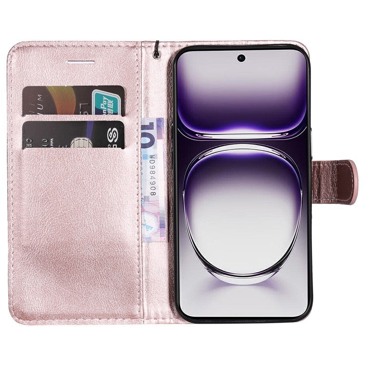 KT Leather Series-2 for Oppo Reno12 5G (Global) Case Folio Stand Solid Color Leather Phone Cover - Rose Gold
