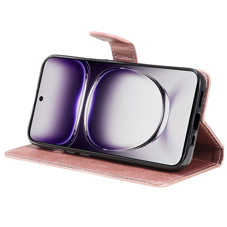 KT Leather Series-2 for Oppo Reno12 5G (Global) Case Folio Stand Solid Color Leather Phone Cover - Rose Gold