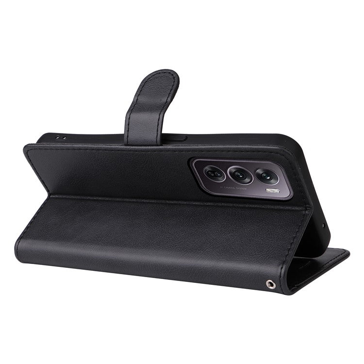 KT Leather Series-2 for Oppo Reno12 Pro 5G (China) / (Global) Case Folio Leather Cell Phone Cover with Strap - Black