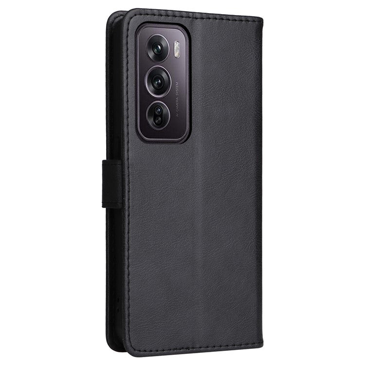KT Leather Series-2 for Oppo Reno12 Pro 5G (China) / (Global) Case Folio Leather Cell Phone Cover with Strap - Black