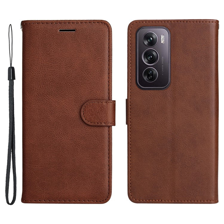 KT Leather Series-2 for Oppo Reno12 Pro 5G (China) / (Global) Case Folio Leather Cell Phone Cover with Strap - Brown
