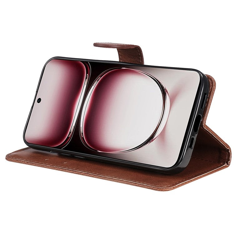KT Leather Series-2 for Oppo Reno12 Pro 5G (China) / (Global) Case Folio Leather Cell Phone Cover with Strap - Brown