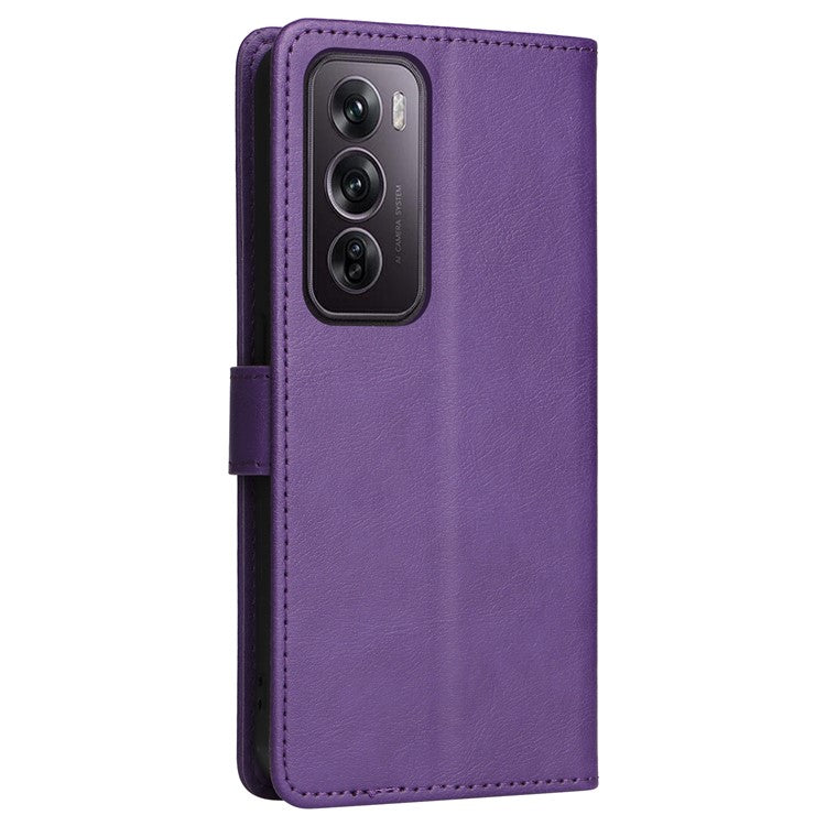 KT Leather Series-2 for Oppo Reno12 Pro 5G (China) / (Global) Case Folio Leather Cell Phone Cover with Strap - Purple
