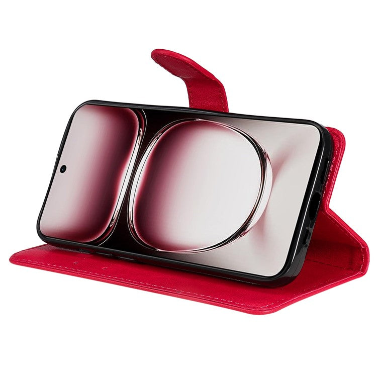 KT Leather Series-2 for Oppo Reno12 Pro 5G (China) / (Global) Case Folio Leather Cell Phone Cover with Strap - Red