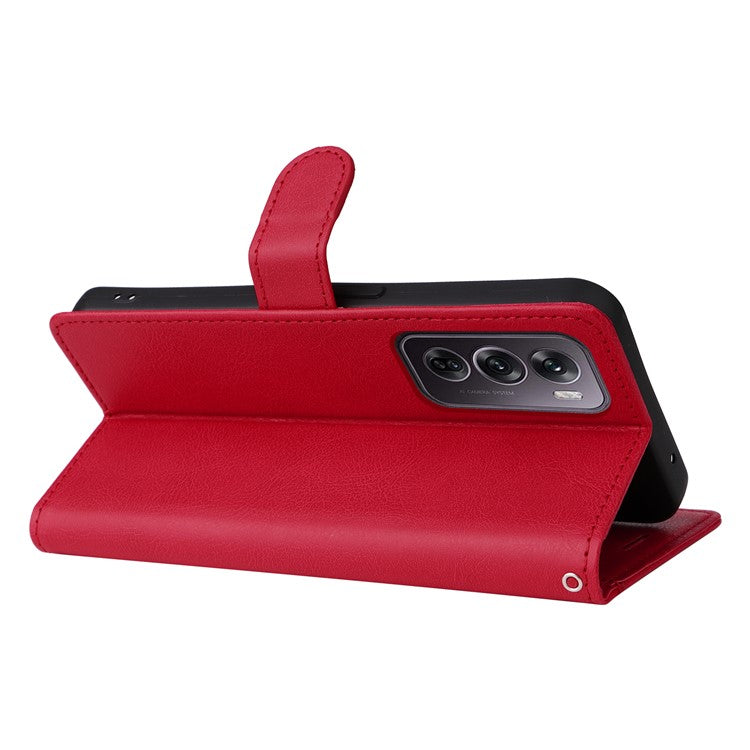 KT Leather Series-2 for Oppo Reno12 Pro 5G (China) / (Global) Case Folio Leather Cell Phone Cover with Strap - Red