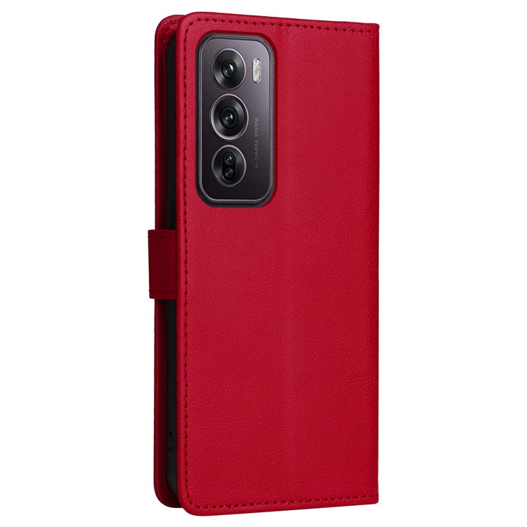 KT Leather Series-2 for Oppo Reno12 Pro 5G (China) / (Global) Case Folio Leather Cell Phone Cover with Strap - Red