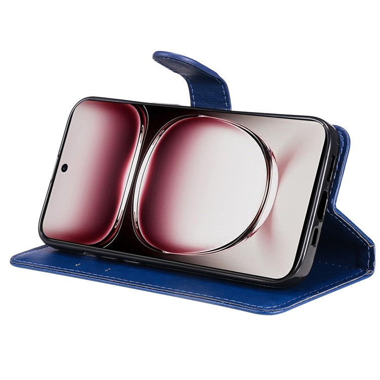 KT Leather Series-2 for Oppo Reno12 Pro 5G (China) / (Global) Case Folio Leather Cell Phone Cover with Strap - Blue