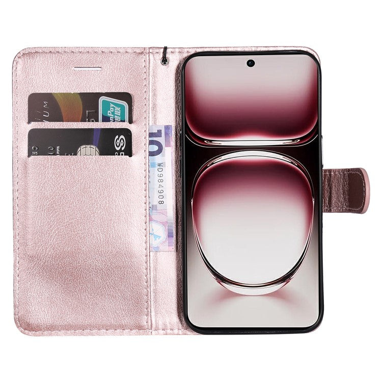 KT Leather Series-2 for Oppo Reno12 Pro 5G (China) / (Global) Case Folio Leather Cell Phone Cover with Strap - Rose Gold