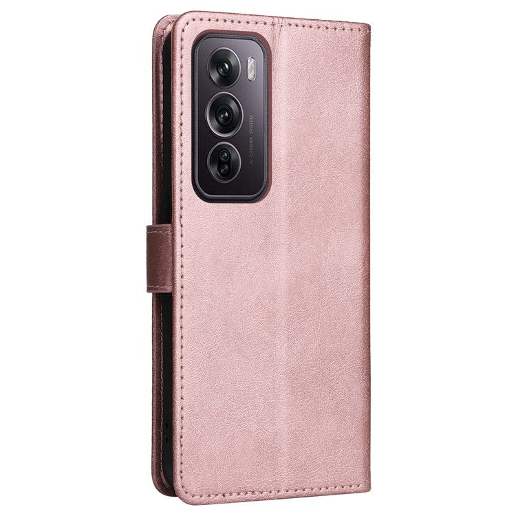 KT Leather Series-2 for Oppo Reno12 Pro 5G (China) / (Global) Case Folio Leather Cell Phone Cover with Strap - Rose Gold