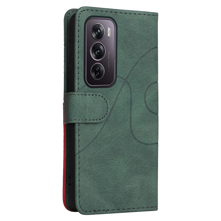 KT Leather Series-1 For Oppo Reno12 Pro 5G (Global) / Reno12 Pro 5G (China) Color Splicing Leather Phone Cover - Green