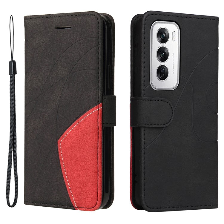 KT Leather Series-1 For Oppo Reno12 5G (Global) Color Splicing Wallet Case Leather Phone Cover - Black