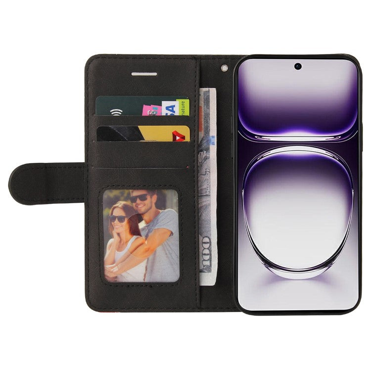 KT Leather Series-1 For Oppo Reno12 5G (Global) Color Splicing Wallet Case Leather Phone Cover - Black