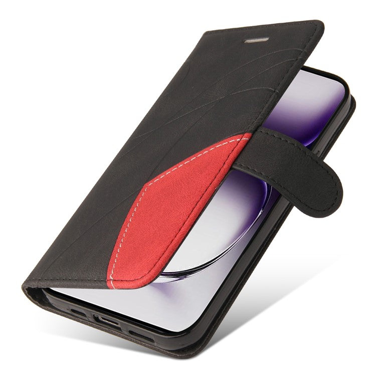KT Leather Series-1 For Oppo Reno12 5G (Global) Color Splicing Wallet Case Leather Phone Cover - Black