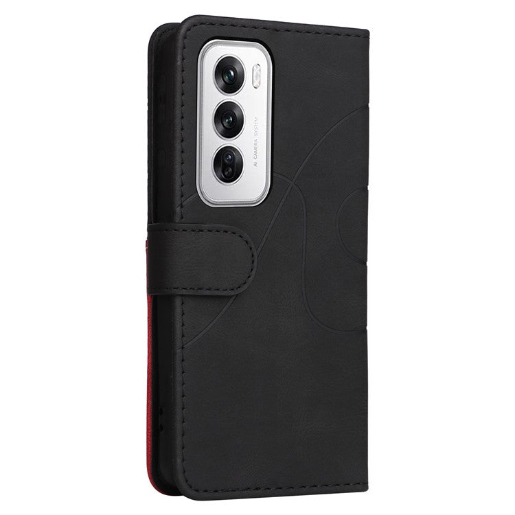 KT Leather Series-1 For Oppo Reno12 5G (Global) Color Splicing Wallet Case Leather Phone Cover - Black