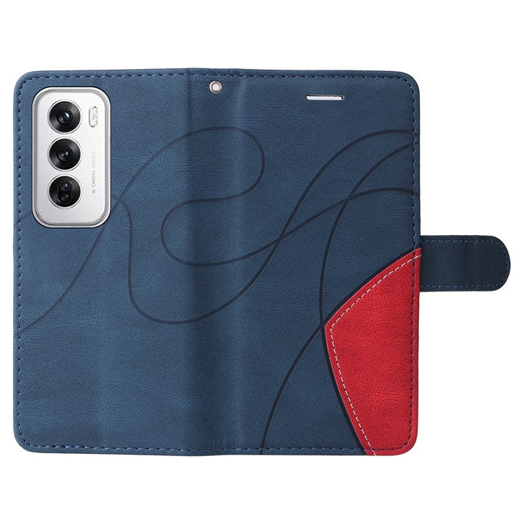 KT Leather Series-1 For Oppo Reno12 5G (Global) Color Splicing Wallet Case Leather Phone Cover - Blue