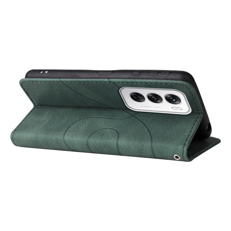 KT Leather Series-1 For Oppo Reno12 5G (Global) Color Splicing Wallet Case Leather Phone Cover - Green