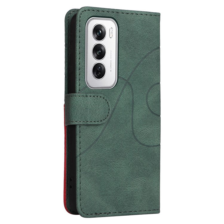 KT Leather Series-1 For Oppo Reno12 5G (Global) Color Splicing Wallet Case Leather Phone Cover - Green