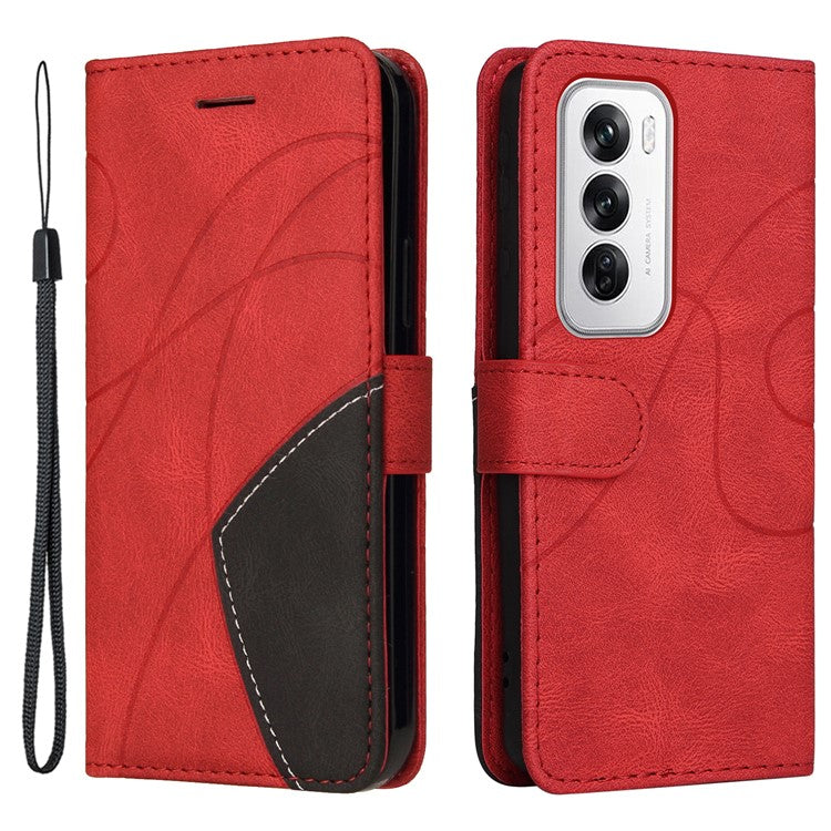 KT Leather Series-1 For Oppo Reno12 5G (Global) Color Splicing Wallet Case Leather Phone Cover - Red