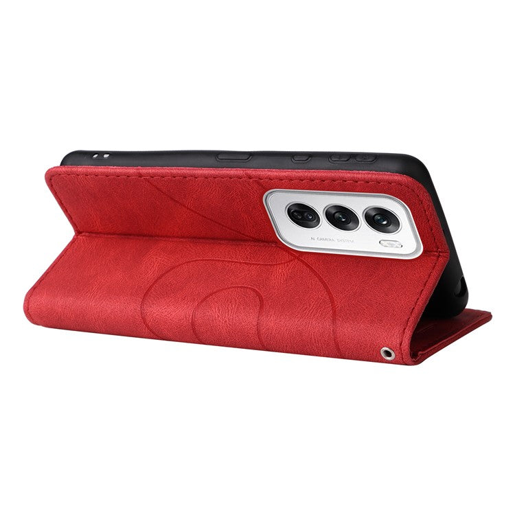 KT Leather Series-1 For Oppo Reno12 5G (Global) Color Splicing Wallet Case Leather Phone Cover - Red