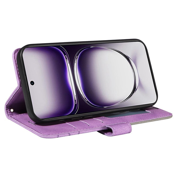 KT Leather Series-1 For Oppo Reno12 5G (Global) Color Splicing Wallet Case Leather Phone Cover - Light Purple