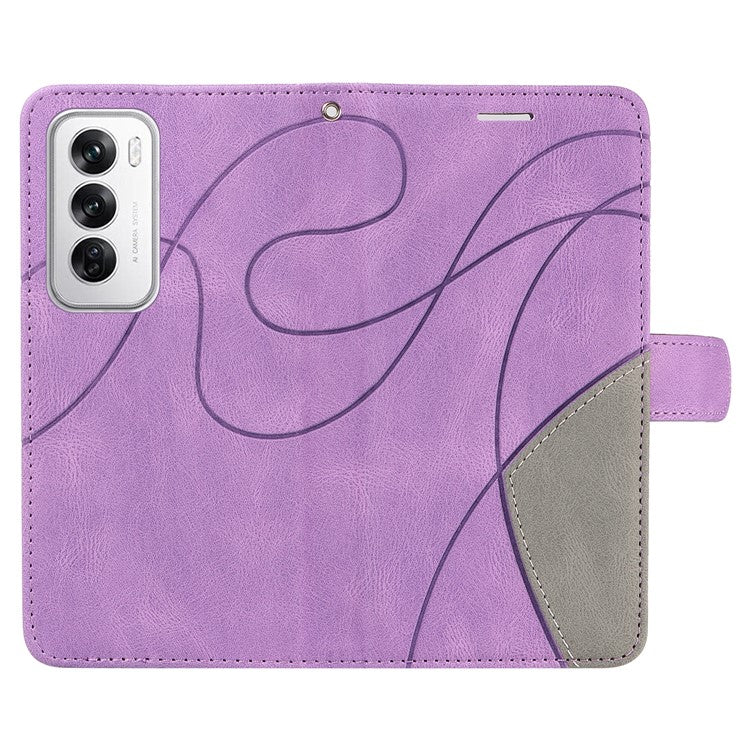 KT Leather Series-1 For Oppo Reno12 5G (Global) Color Splicing Wallet Case Leather Phone Cover - Light Purple