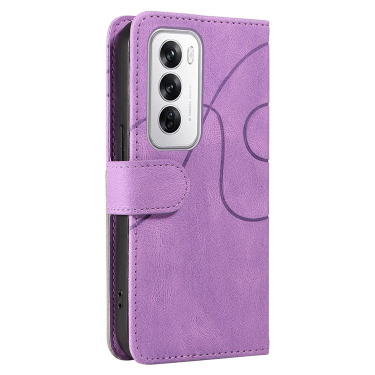 KT Leather Series-1 For Oppo Reno12 5G (Global) Color Splicing Wallet Case Leather Phone Cover - Light Purple