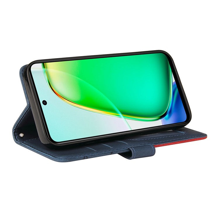 KT Leather Series-1 For vivo Y28 4G Color Splicing Wallet Case Leather Phone Cover - Blue