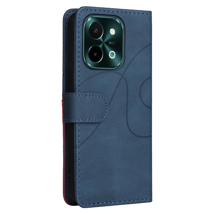 KT Leather Series-1 For vivo Y28 4G Color Splicing Wallet Case Leather Phone Cover - Blue