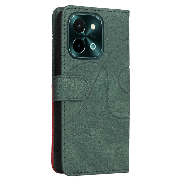 KT Leather Series-1 For vivo Y28 4G Color Splicing Wallet Case Leather Phone Cover - Green