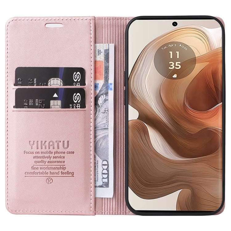 YIKATU YK-001 For Motorola Moto X50 Ultra 5G / Edge 50 Ultra 5G Case Wallet Leather + Matte TPU Phone Cover - Rose Gold