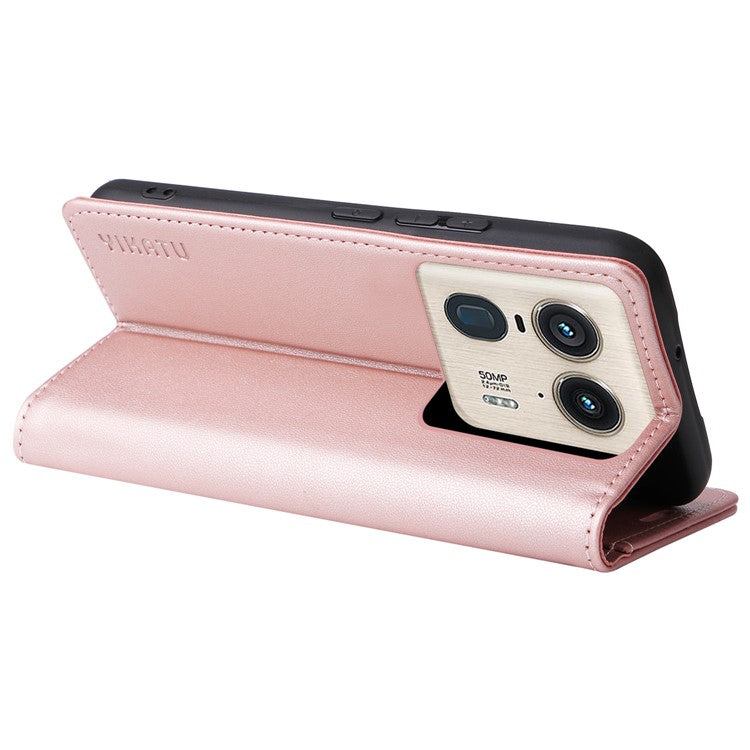 YIKATU YK-001 For Motorola Moto X50 Ultra 5G / Edge 50 Ultra 5G Case Wallet Leather + Matte TPU Phone Cover - Rose Gold