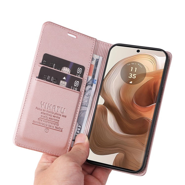 YIKATU YK-001 For Motorola Moto X50 Ultra 5G / Edge 50 Ultra 5G Case Wallet Leather + Matte TPU Phone Cover - Rose Gold