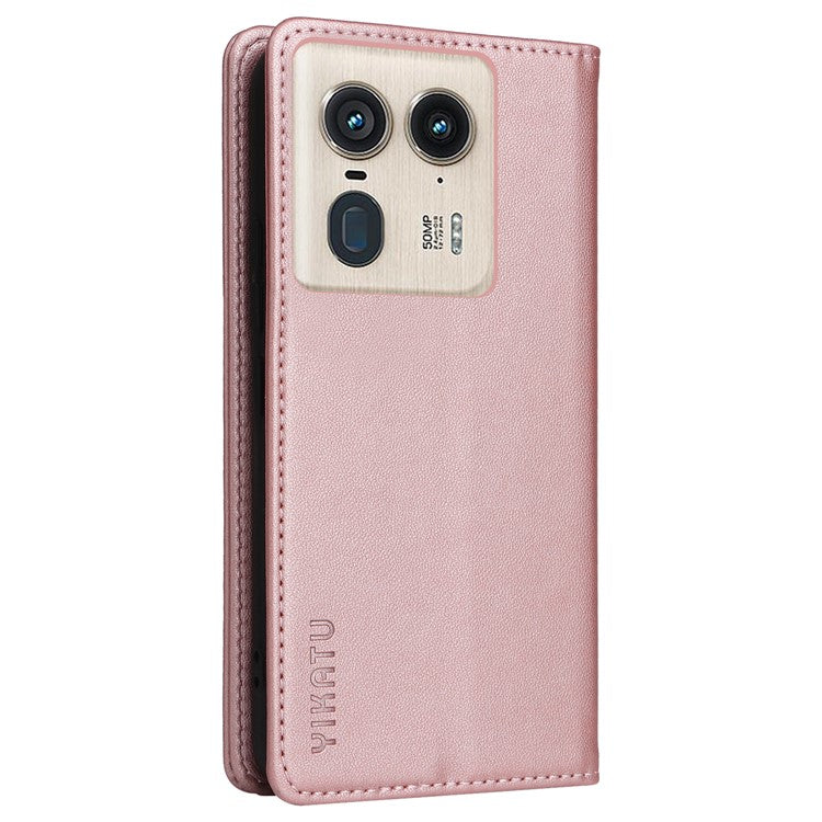 YIKATU YK-001 For Motorola Moto X50 Ultra 5G / Edge 50 Ultra 5G Case Wallet Leather + Matte TPU Phone Cover - Rose Gold